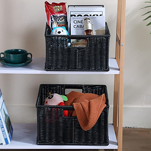 HOONEX Wicker Storage Baskets for Organizing, Decorative Woven Baskets for Storage with Carrying Handles, Set of 2, Black - Image 3