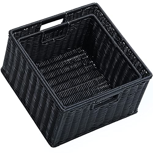 HOONEX Wicker Storage Baskets for Organizing, Decorative Woven Baskets for Storage with Carrying Handles, Set of 2, Black - Image 1