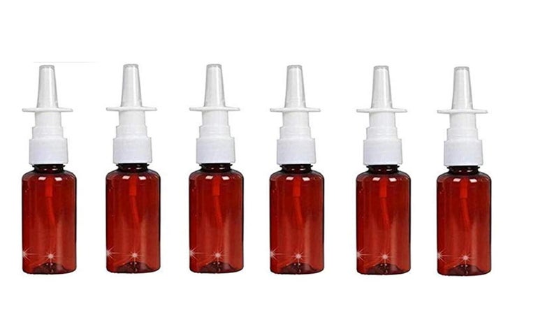12PCS Amber Plastic Empty Refillable Nasal Spray Bottles Fine Mist Sprayers Atomizers Makeup Water Container For Perfumes Essential Oils Travel (10ml)