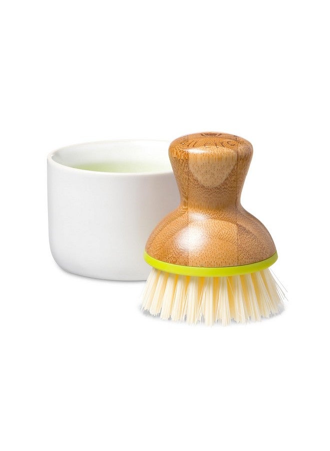 فل سيركل موزع صابون سيراميك دائري كامل مع فرشاة أطباق من الخيزران، أخضر/أبيض - Image 3