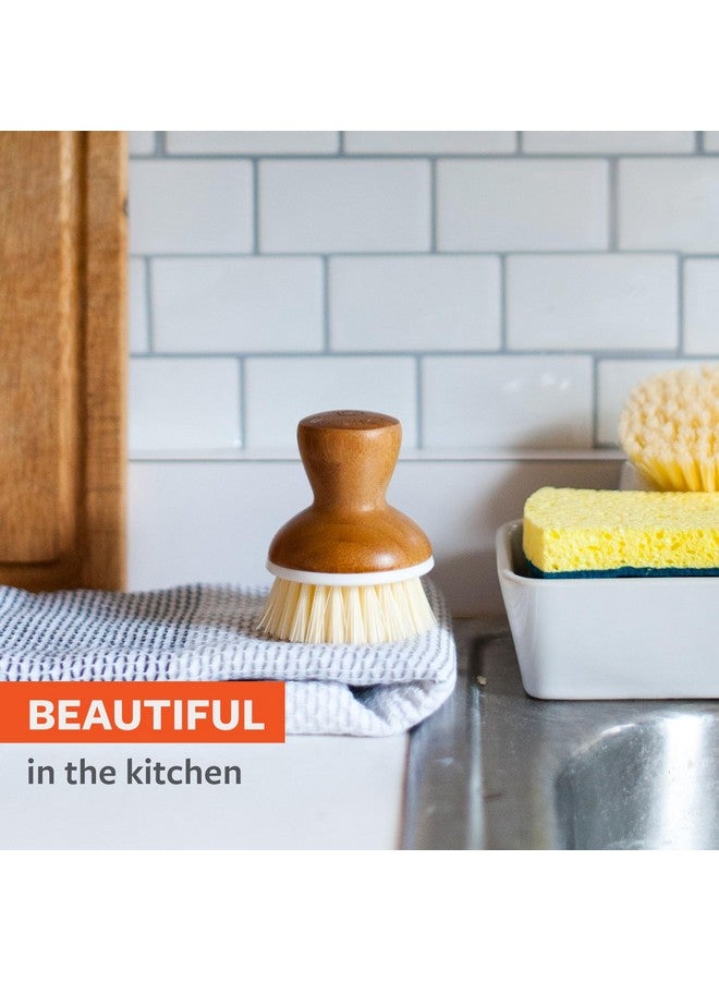 فل سيركل موزع صابون سيراميك دائري كامل مع فرشاة أطباق من الخيزران، أخضر/أبيض - Image 1