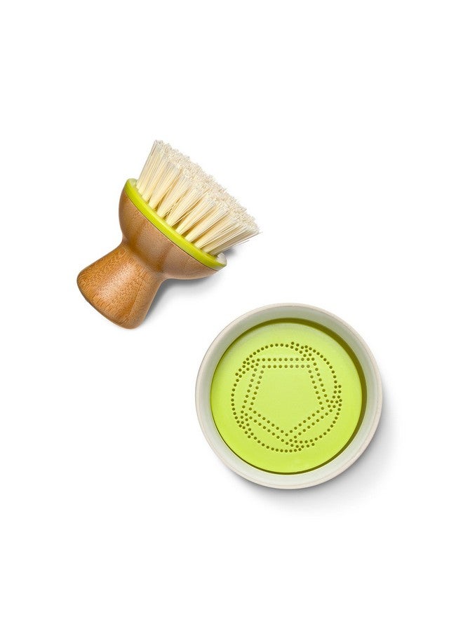 فل سيركل موزع صابون سيراميك دائري كامل مع فرشاة أطباق من الخيزران، أخضر/أبيض - Image 4
