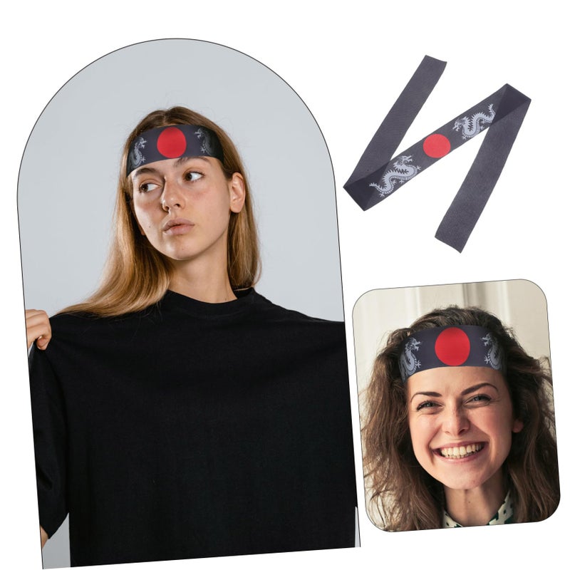 Japanese Samurai Headband for Karate Exercise Fitness Cooking Black - Image 5
