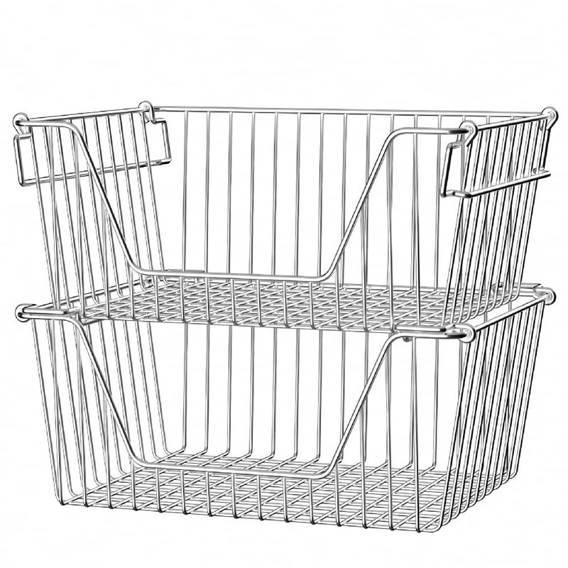 Slideep 14 Large Stackable Storage Baskets Cabinet Organizer Sturdy Metal Wire Pantry Freezer Bin for Pantry Home Bathroom Kitchen Organization 2 Packs