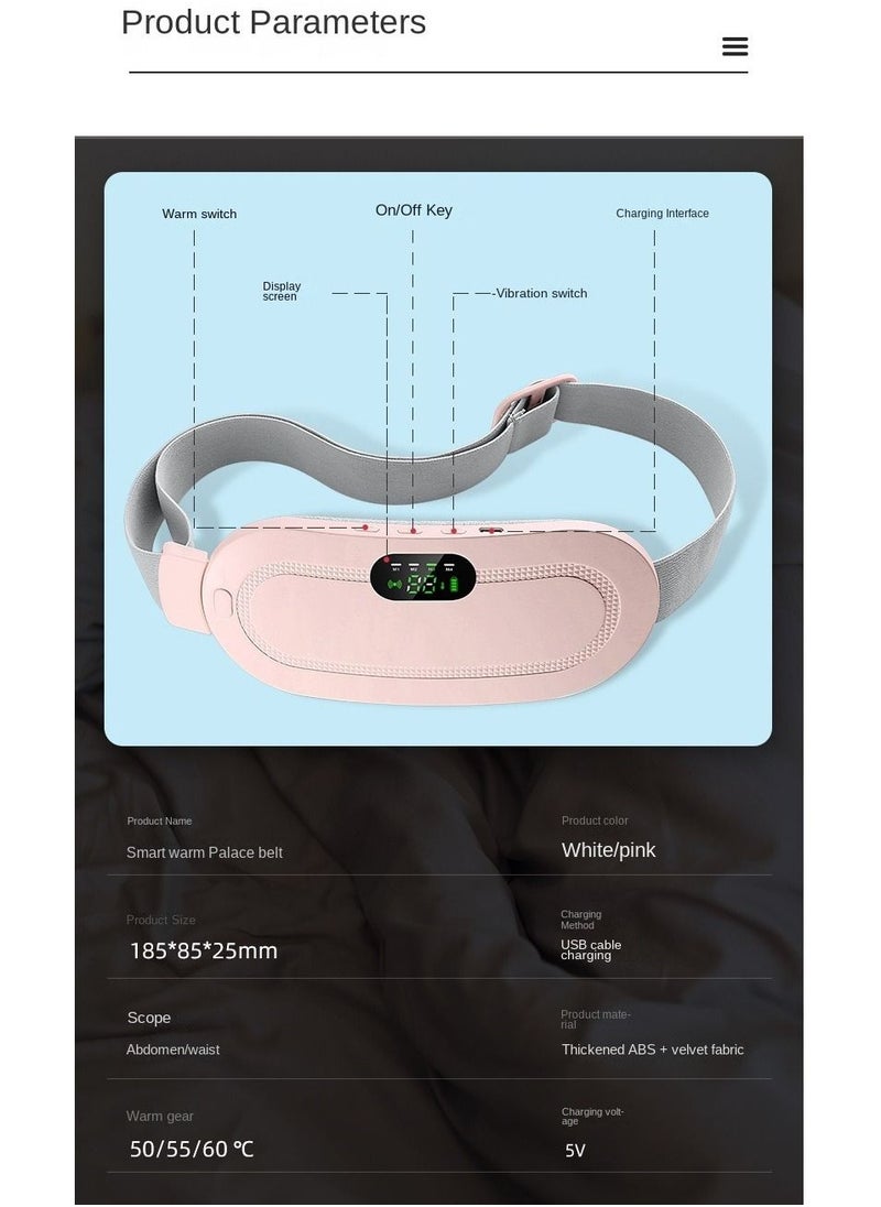 HaLunhi - Portable Cordless Heating Pad Electric Waist Belt Device Fast Heating 3 Temperature Modes 4 Vibration Massage Speeds for Back Pain Relief USB Charging Belly Heating Pad White - Image 1