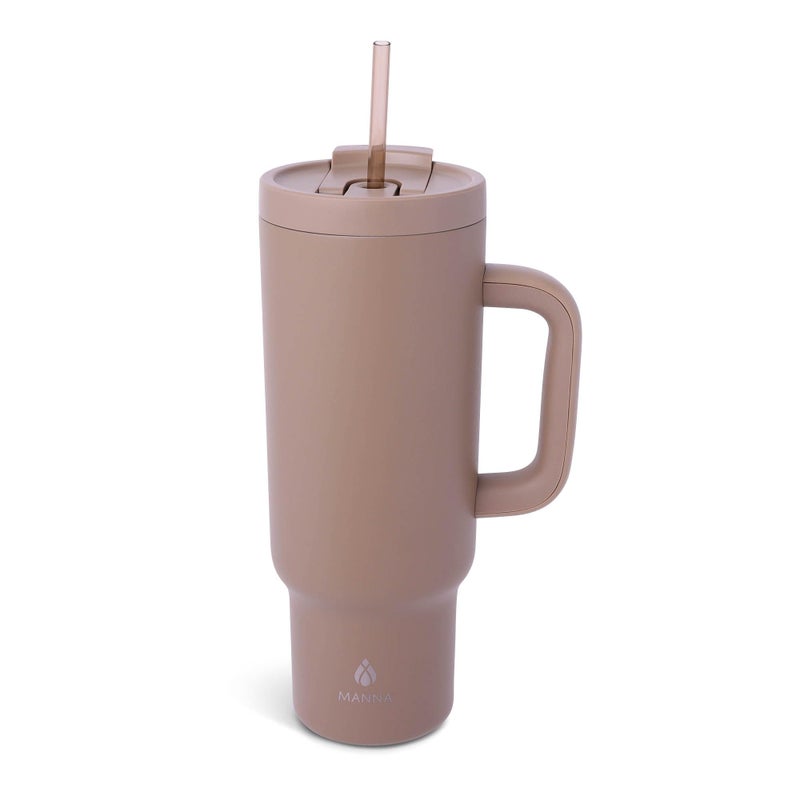 Manna Leisure Stainless Steel Insulated Tumbler with LeakProof Dual Function Lid  40 Oz  Hazelnut Powder Coat