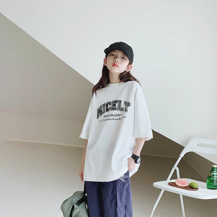 Girls' T-Shirt 2026 Style For Older Girls, Middle School Students, Printed Short-Sleeve Loose Top For Children, Trendy - Image 1