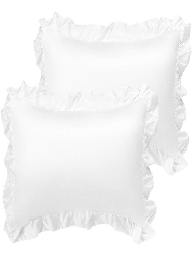 PiccoCasa Ruffle Pillow Cases | Soft Satin Pillowcases | Breathable Ruffled Pillow Shams | Bed Pillow Covers with Envelope Closure | Boudoir | White | 12" x 16" | Set of 2 - Image 1