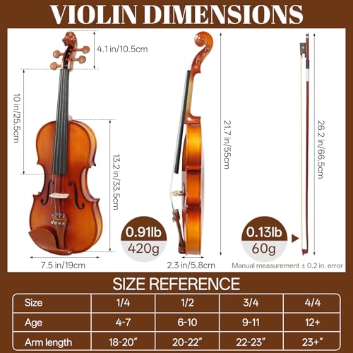 Kmise Violin 3/4 Full Set, Tough Jujube Wood Violins, Glossy Acoustic Fiddle for Adults, Beginners,Students with Violin Case, Rosin, Strings, Bow, Shoulder Rest, Beginner's Guide (Jujube, 3/4) - Image 2
