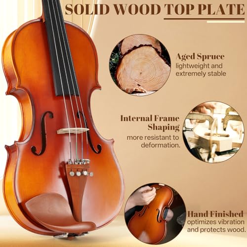Kmise Violin 3/4 Full Set, Tough Jujube Wood Violins, Glossy Acoustic Fiddle for Adults, Beginners,Students with Violin Case, Rosin, Strings, Bow, Shoulder Rest, Beginner's Guide (Jujube, 3/4) - Image 5