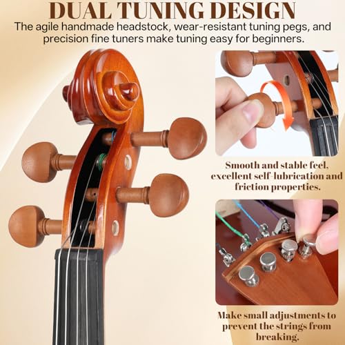 Kmise Violin 3/4 Full Set, Tough Jujube Wood Violins, Glossy Acoustic Fiddle for Adults, Beginners,Students with Violin Case, Rosin, Strings, Bow, Shoulder Rest, Beginner's Guide (Jujube, 3/4) - Image 3
