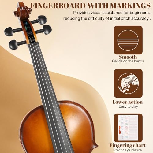 Kmise Violin 3/4 Full Set, Tough Jujube Wood Violins, Glossy Acoustic Fiddle for Adults, Beginners,Students with Violin Case, Rosin, Strings, Bow, Shoulder Rest, Beginner's Guide (Jujube, 3/4) - Image 4