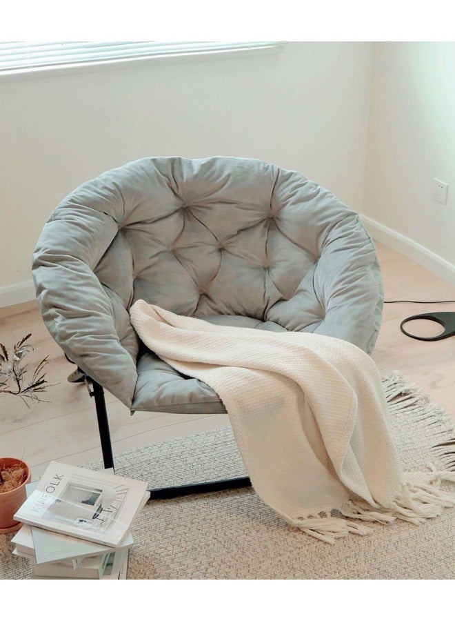 fashionhome Set of 2 Modern Design Portable Comfortable Fabric Round Folding Chair Cozy Chair with Black Iron Frame and Rectangular Footrest Stool for Bedroom Living Room Garden Patio 94x67x82 and 38x38x40 cm(Fully Assembled) - Image 2