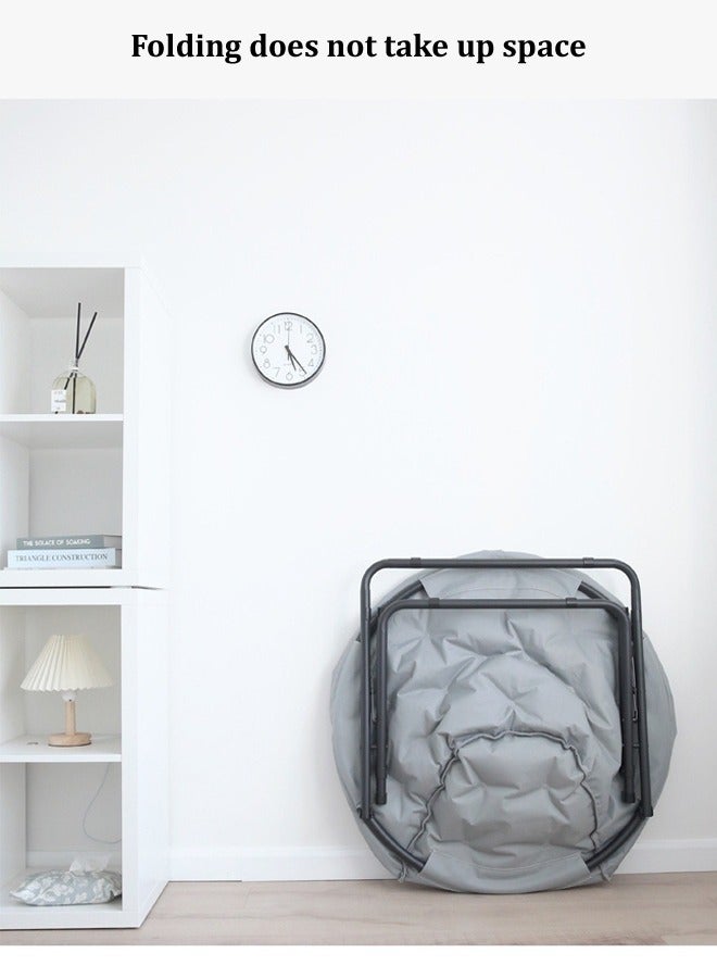 fashionhome Set of 2 Modern Design Portable Comfortable Fabric Round Folding Chair Cozy Chair with Black Iron Frame and Rectangular Footrest Stool for Bedroom Living Room Garden Patio 94x67x82 and 38x38x40 cm(Fully Assembled) - Image 4