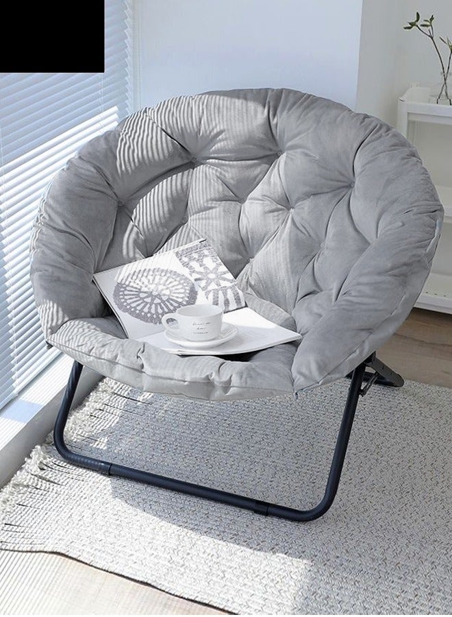 fashionhome Set of 2 Modern Design Portable Comfortable Fabric Round Folding Chair Cozy Chair with Black Iron Frame and Rectangular Footrest Stool for Bedroom Living Room Garden Patio 94x67x82 and 38x38x40 cm(Fully Assembled) - Image 5