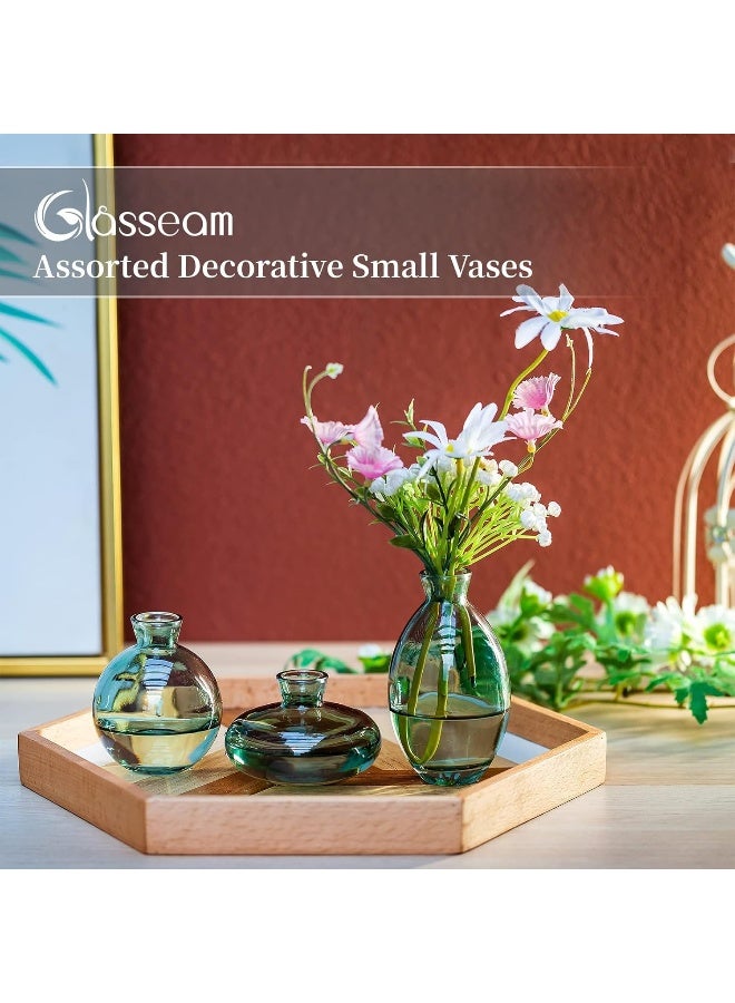 Glasseam Small Glass Bud Vase for Centerpieces, 6Pcs/2Sets Green Modern Small Mini Flowers Vases Short Minimalist Aesthetic Vintage Cute Handmade Tiny Wedding Table Centerpiece for Single Flower Rose - Image 4