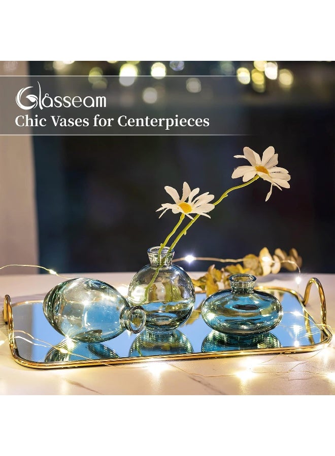 Glasseam Small Glass Bud Vase for Centerpieces, 6Pcs/2Sets Green Modern Small Mini Flowers Vases Short Minimalist Aesthetic Vintage Cute Handmade Tiny Wedding Table Centerpiece for Single Flower Rose - Image 3