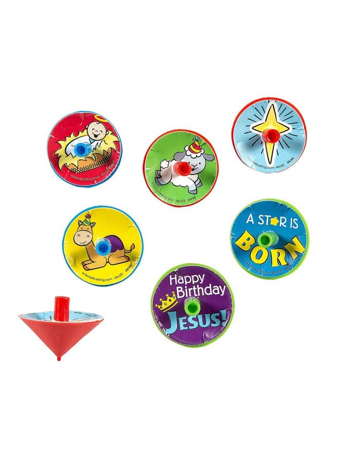 Fun Express Bulk 144 Pc. Mini Happy Birthday Jesus Spin Tops - Image 1