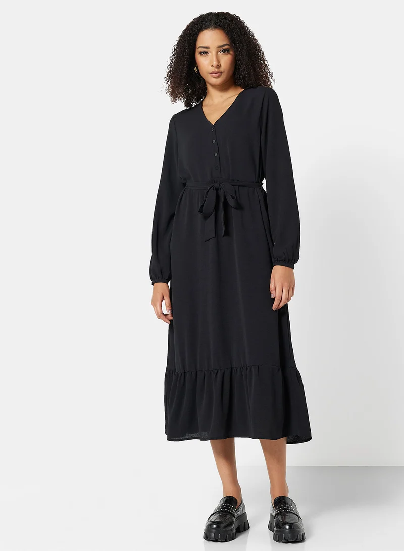 ONLY Belted Ruffle Midi Dress