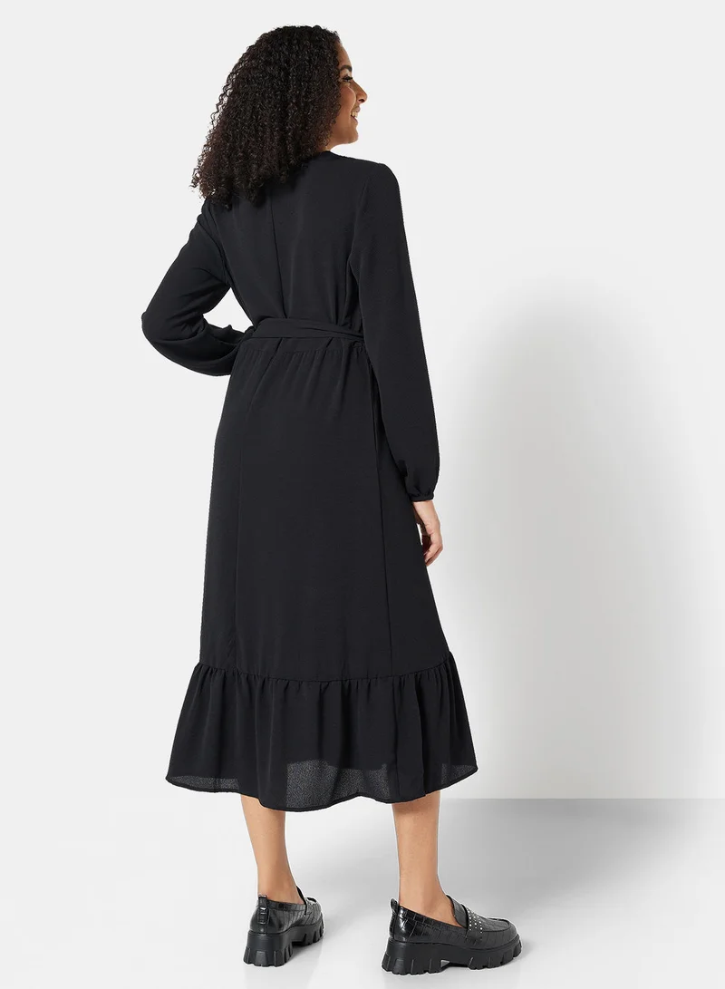 ONLY Belted Ruffle Midi Dress