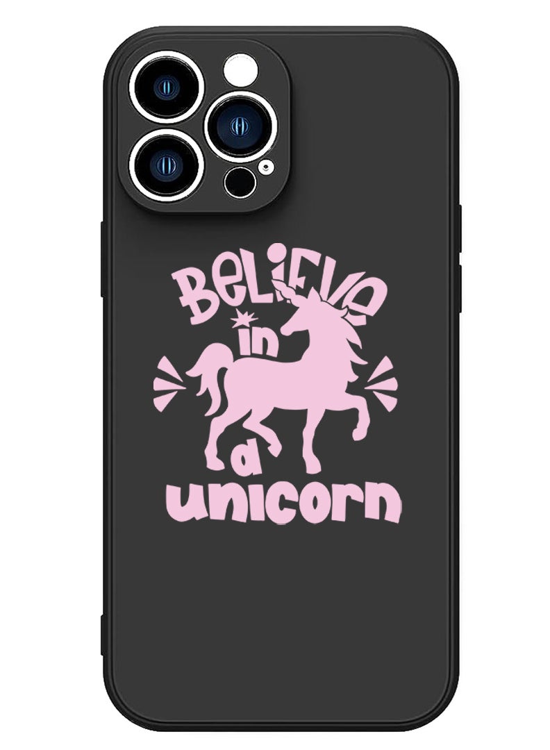 Theodor Protective Slim Fit Case Liquid Silicone Cover with Full Body Protection Anti-Scratch Shockproof Case For iPhone 15 Pro Black - Believe in unicorn - Image 1