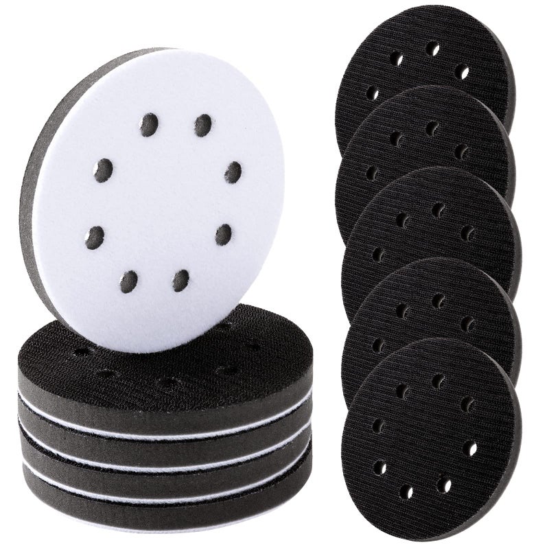 Ysglory 10 Pack Soft Density Interface Pads 5 Inch 8 Holes Hook and Loop Sponge Cushion Buffer Backing Pad Foam Sanding Interface Pads for Orbital Sander Automotive Woodworking Polishing - Image 1