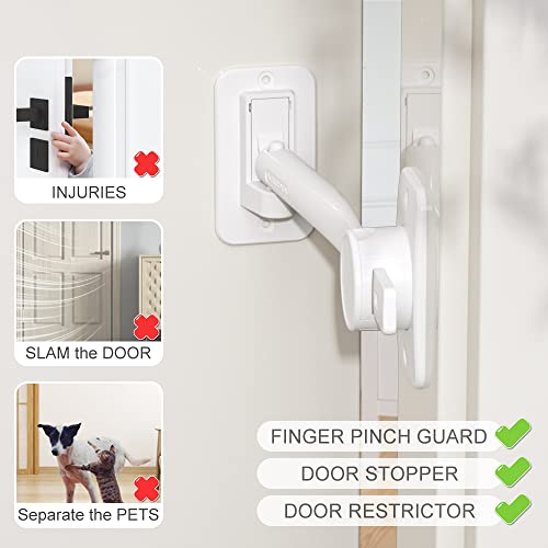 EUDEMON 1 Pack Child Proof Door Finger Pinch Guard, Baby Door Stopper& Door Latch, Adjustable Door Lever Handle for Pets, Great Door Lock for Dogs, Easy Cats Entry(White) - Image 2