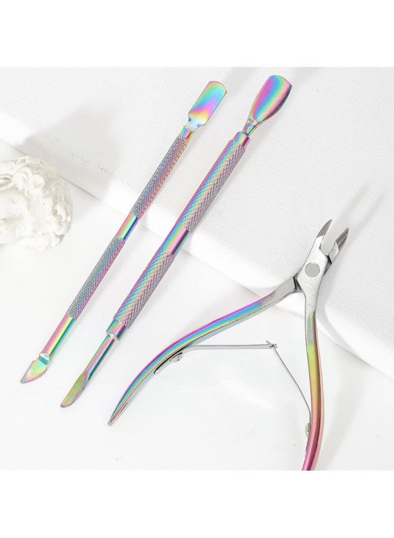 Joudi Professional Stainless Steel Cuticle Trimmer & Pusher Set - Durable Manicure/Pedicure Tools, Dead Skin Nipper Clipper for Nails (Multicolor)