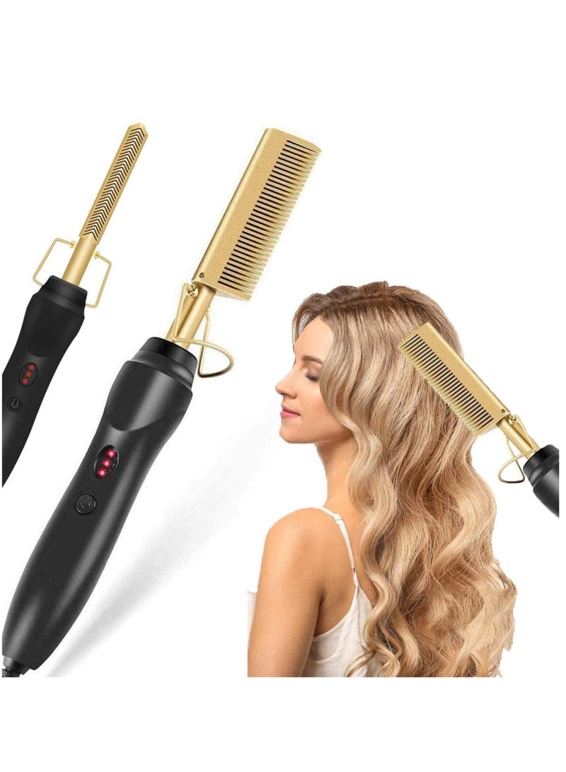 ELTRAZONE Hot Comb,450F Adjustable Temperature Hair Straightener Anti-Scald Heat Pressing Combs,Ceramic Electric Fast Heating Hair Straightening Comb,Curling Iron with Dual Voltage Auto and Shut-Off - Image 1