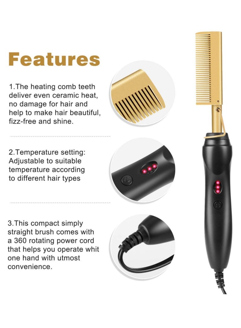 ELTRAZONE Hot Comb,450F Adjustable Temperature Hair Straightener Anti-Scald Heat Pressing Combs,Ceramic Electric Fast Heating Hair Straightening Comb,Curling Iron with Dual Voltage Auto and Shut-Off - Image 3