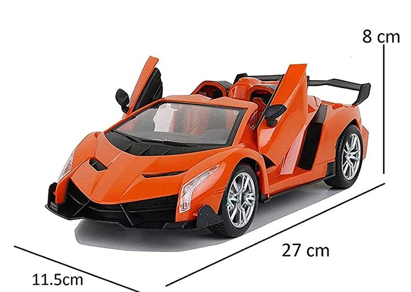 Sunzita® Racing Sports Car with Openable Door Steering RC Car with LED Headlights - Back & Front Light | Pack of 1 -Remote and USB Cable for Kids - (3+Years) (Orange Color) - Image 4
