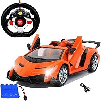 Sunzita® Racing Sports Car with Openable Door Steering RC Car with LED Headlights - Back & Front Light | Pack of 1 -Remote and USB Cable for Kids - (3+Years) (Orange Color) - Image 1