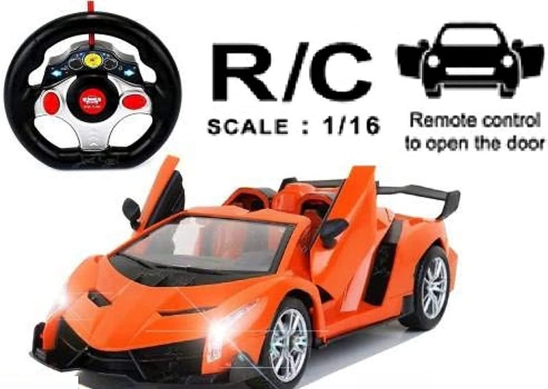 Sunzita® Racing Sports Car with Openable Door Steering RC Car with LED Headlights - Back & Front Light | Pack of 1 -Remote and USB Cable for Kids - (3+Years) (Orange Color) - Image 2