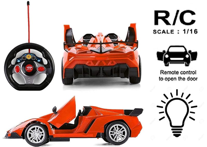 Sunzita® Racing Sports Car with Openable Door Steering RC Car with LED Headlights - Back & Front Light | Pack of 1 -Remote and USB Cable for Kids - (3+Years) (Orange Color) - Image 5