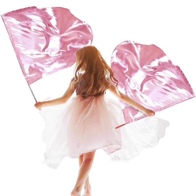 Silipull 2 Pcs Set 32 Praise Dance Worship Flags with Scalable Rod for Kids Children Semicircle Praise Church Flags for Worship Dance Outdoor Practice PerformancePink - Image 2