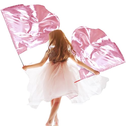 Silipull 2 Pcs Set 32 Praise Dance Worship Flags with Scalable Rod for Kids Children Semicircle Praise Church Flags for Worship Dance Outdoor Practice PerformancePink - Image 1
