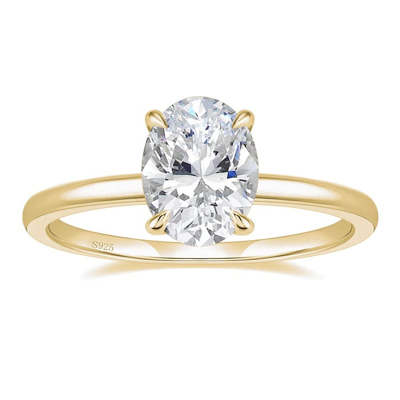 EAMTI 3CT 925 Sterling Silver Engagement Rings Oval Cut Solitaire Cubic Zirconia CZ Wedding Promise Rings for Her Wedding Bands for Women 14K Gold Plated Size 8 - Image 1