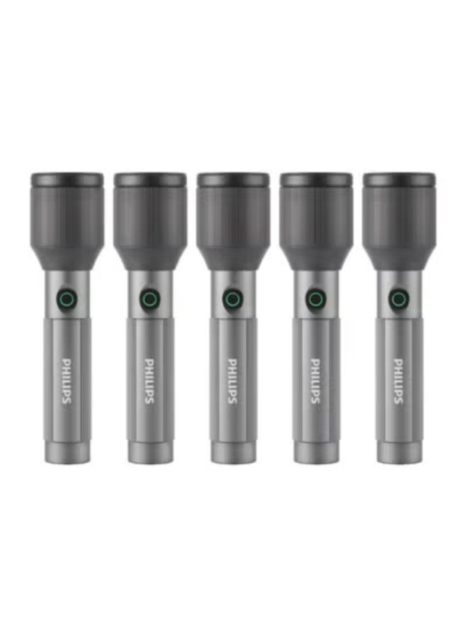 Philips Pack of 5 Philips LED Rechargeable Flashlights | 1000 Lumens Brightness | 900m Beam Range | Zoom Function | Aircraft Aluminium Alloy Body | 2000mAh Rechargeable Battery | Multiple Lighting Modes | Water & Drop Resistant | Grey | SFL2142C5 grey - Image 1