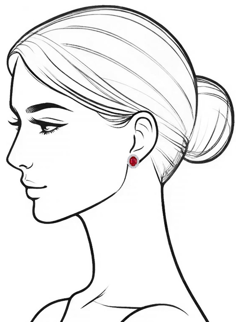 QUAINT 2+2 Carat Royal Red Lab-Grown Ruby Princess Diana Style Stud Earrings  - Image 4