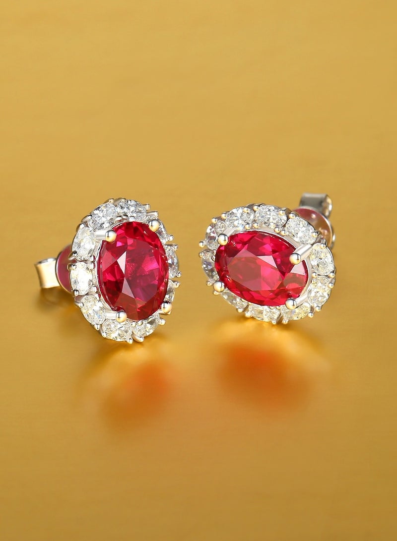 QUAINT 2+2 Carat Royal Red Lab-Grown Ruby Princess Diana Style Stud Earrings  - Image 3