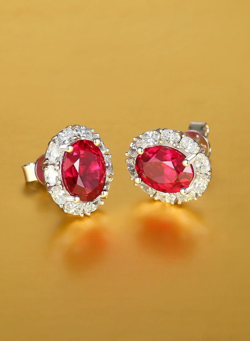 غَيْرُ مَألُوف أقراط مسمارية بتصميم هالة ملكي من الياقوت الأحمر الملكي المزروع في المختبر بوزن 2+2 قيراط - Image 3