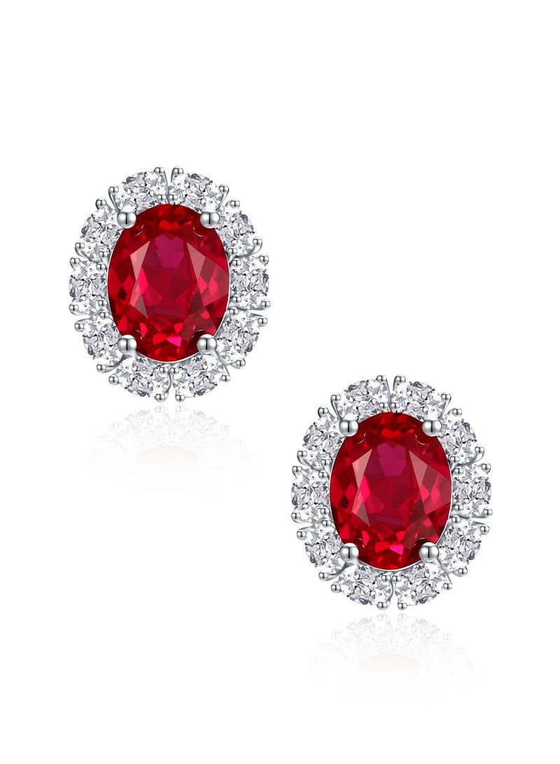 غَيْرُ مَألُوف أقراط مسمارية بتصميم هالة ملكي من الياقوت الأحمر الملكي المزروع في المختبر بوزن 2+2 قيراط - Image 1