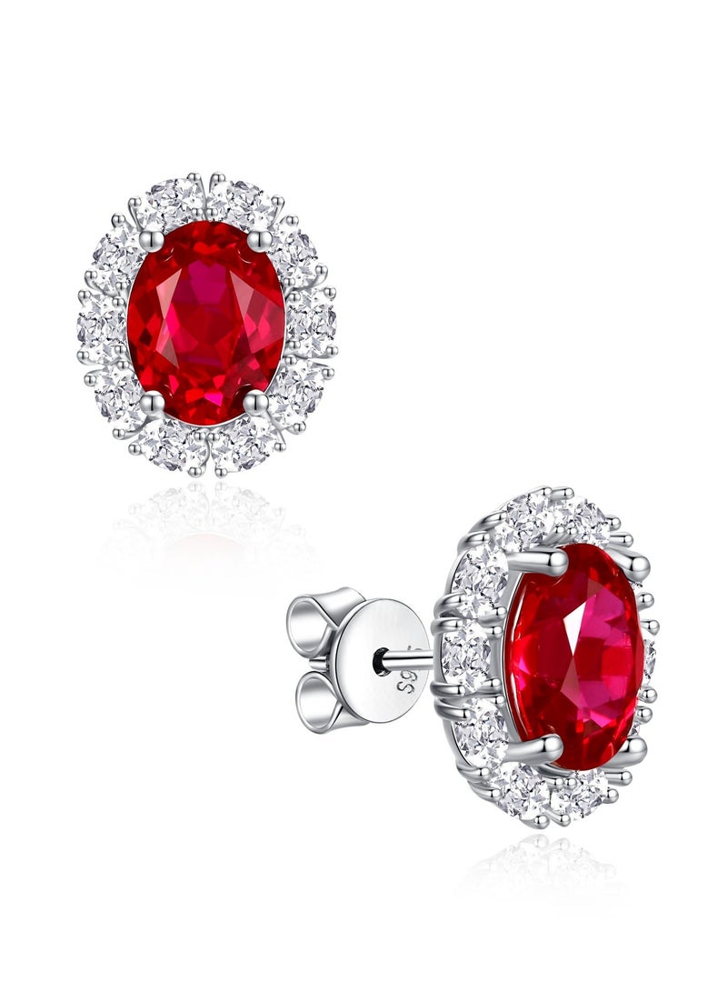 غَيْرُ مَألُوف أقراط مسمارية بتصميم هالة ملكي من الياقوت الأحمر الملكي المزروع في المختبر بوزن 2+2 قيراط - Image 2