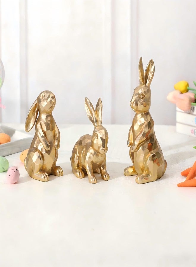 NEWLIGHTURE Easter Bunny Decorations - 3 Pack Golden Resin Rabbit Statue, Easter Table Decor and Home Centerpiece - Image 4