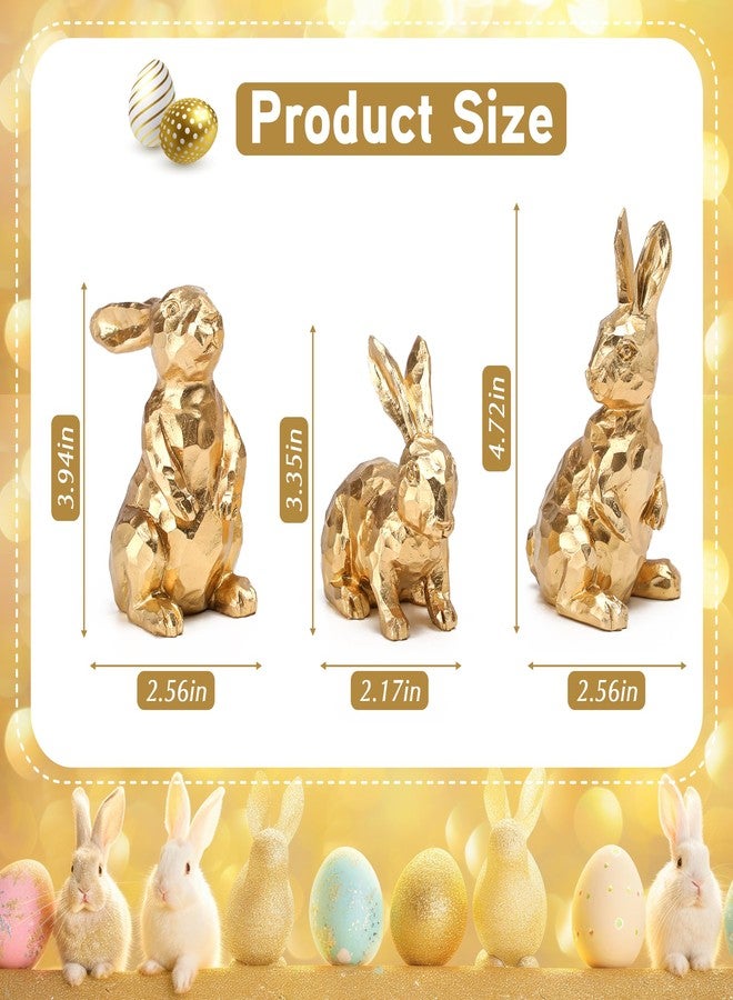NEWLIGHTURE Easter Bunny Decorations - 3 Pack Golden Resin Rabbit Statue, Easter Table Decor and Home Centerpiece - Image 3
