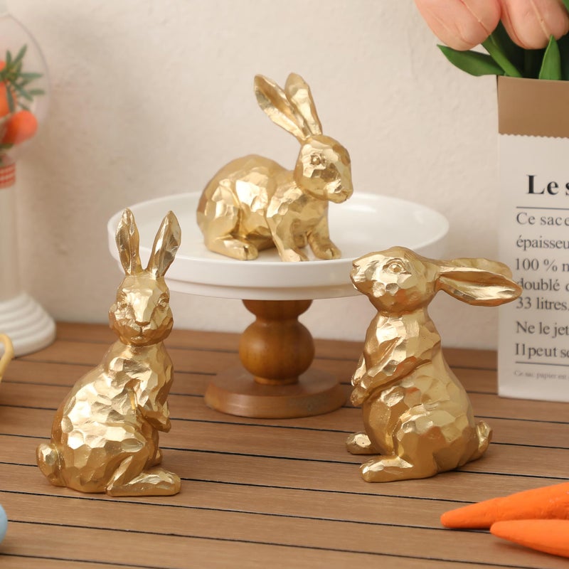 NEWLIGHTURE Easter Bunny Decorations - 3 Pack Golden Resin Rabbit Statue, Easter Table Decor and Home Centerpiece - Image 1