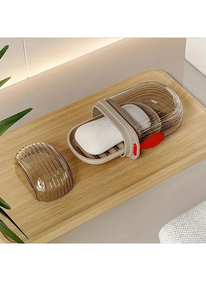 Transparent Gray Portable Soap Box With Lid Sealed Drainage Design For Travel Camping - Image 2