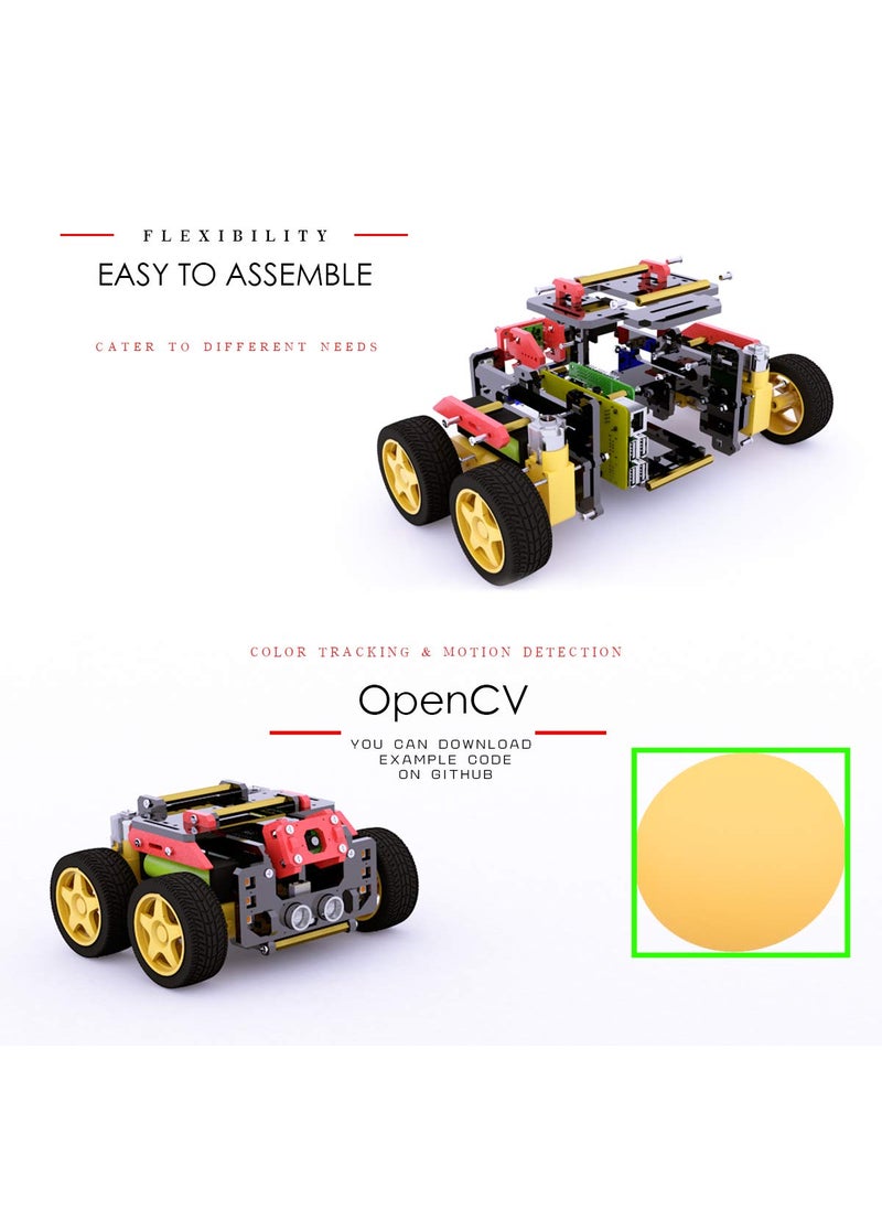 Adeept Adeept 4WD Smart Robot Kit Compatible with Raspberry Pi 4 3 Model B+ B, OpenCV Target Tracking, Real-Time Video, AWR Robotic Car Kit Adult with PDF  - Image 3