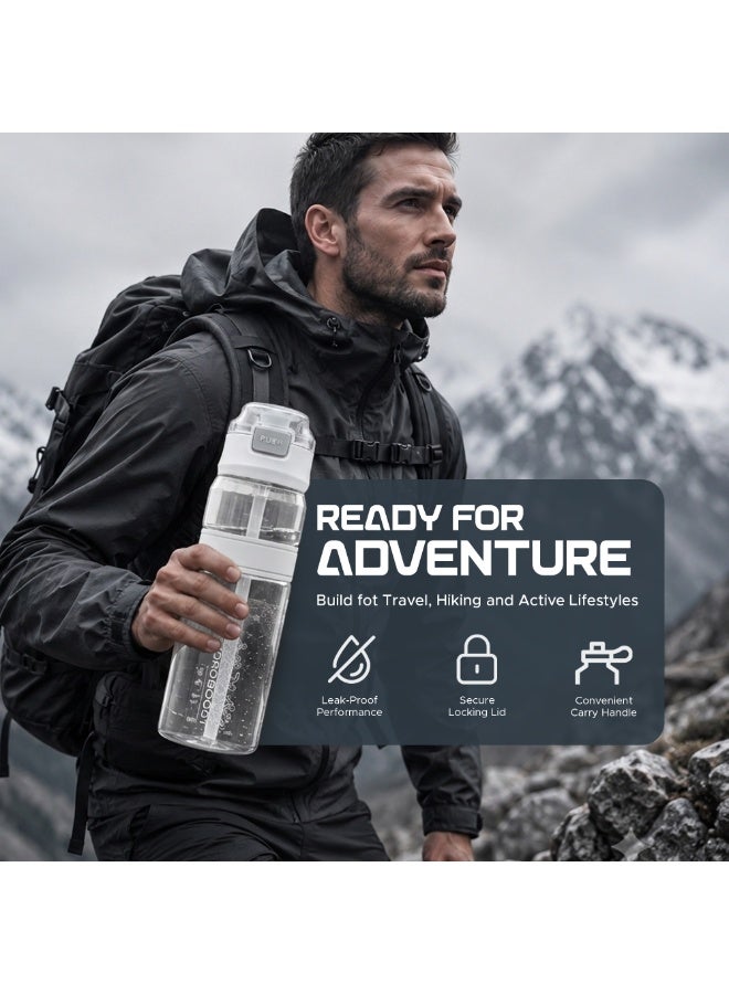 TR6 زجاجة مياه TR6 Hydro Boost Active Clear زجاجة رياضية من تريتان خالية من مادة BPA مع غطاء قابل للقفل ومضاد للتسرب ومتين، مثالية للصالة الرياضية والمكتب والسفر في الهواء الطلق والمدرسة، سعة 850 مل (أبيض) - Image 3