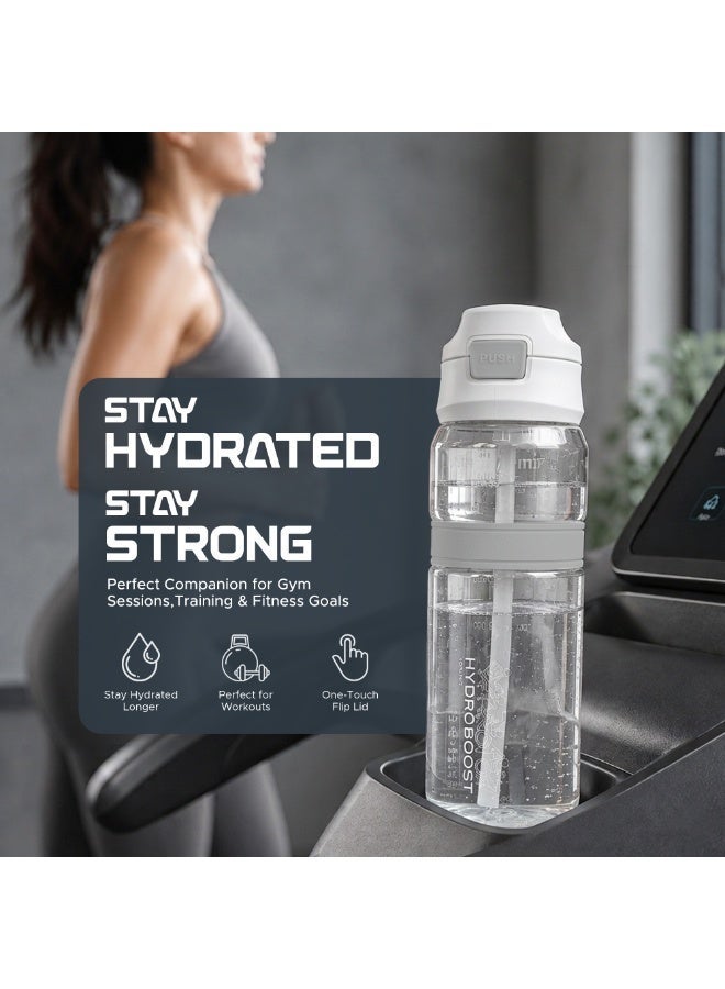 TR6 زجاجة مياه TR6 Hydro Boost Active Clear زجاجة رياضية من تريتان خالية من مادة BPA مع غطاء قابل للقفل ومضاد للتسرب ومتين، مثالية للصالة الرياضية والمكتب والسفر في الهواء الطلق والمدرسة، سعة 850 مل (أبيض) - Image 4